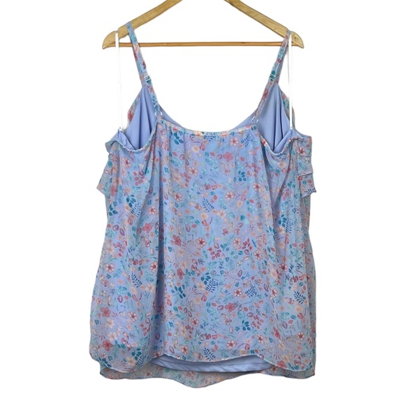 City Chic Cami Top Floral Blue Multi Lightweight Lined Ruffle Plus Size XL 22 - Picture 2 of 9